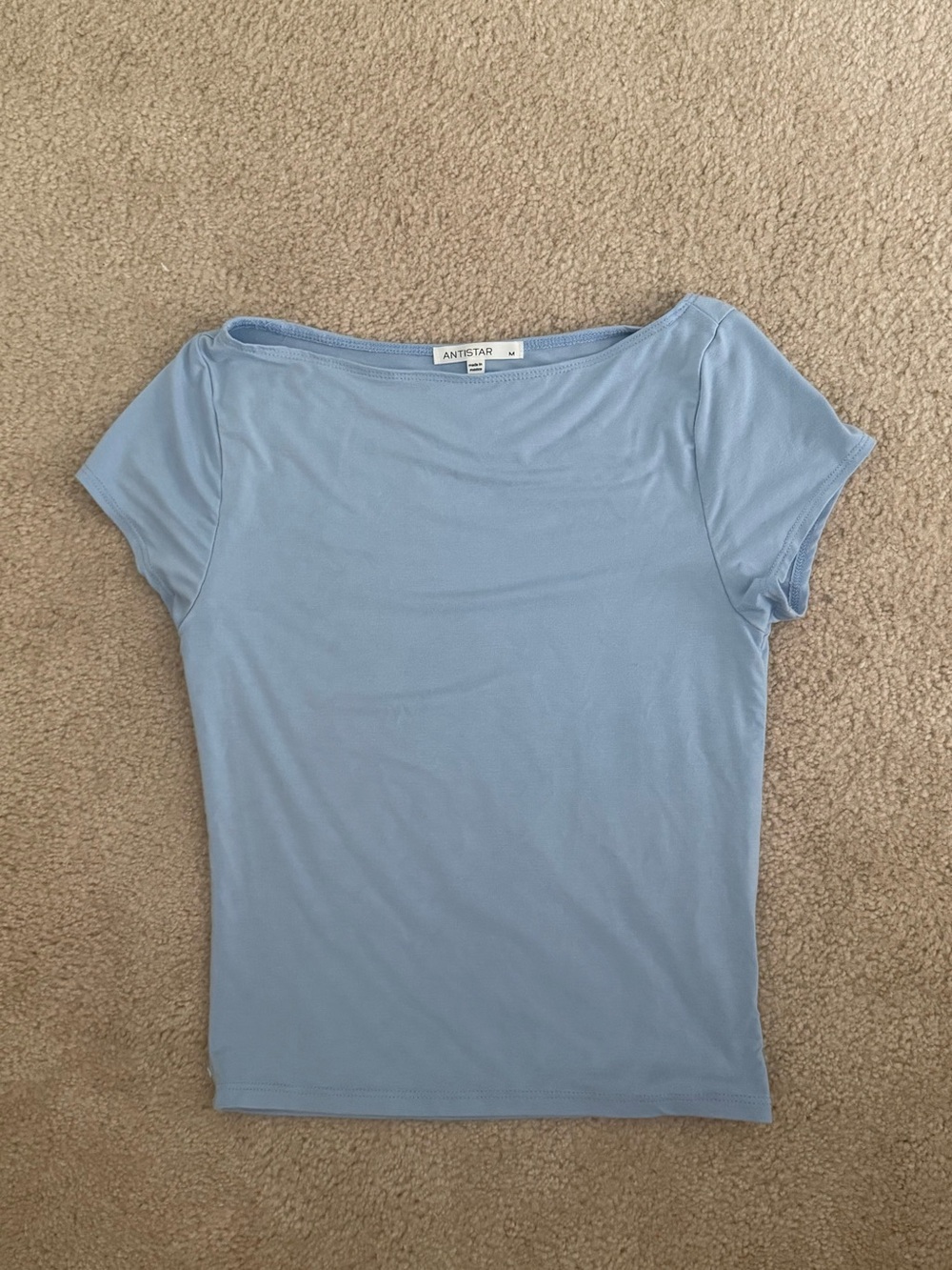 Women's Light Blue Short Sleeve Boatneck Top